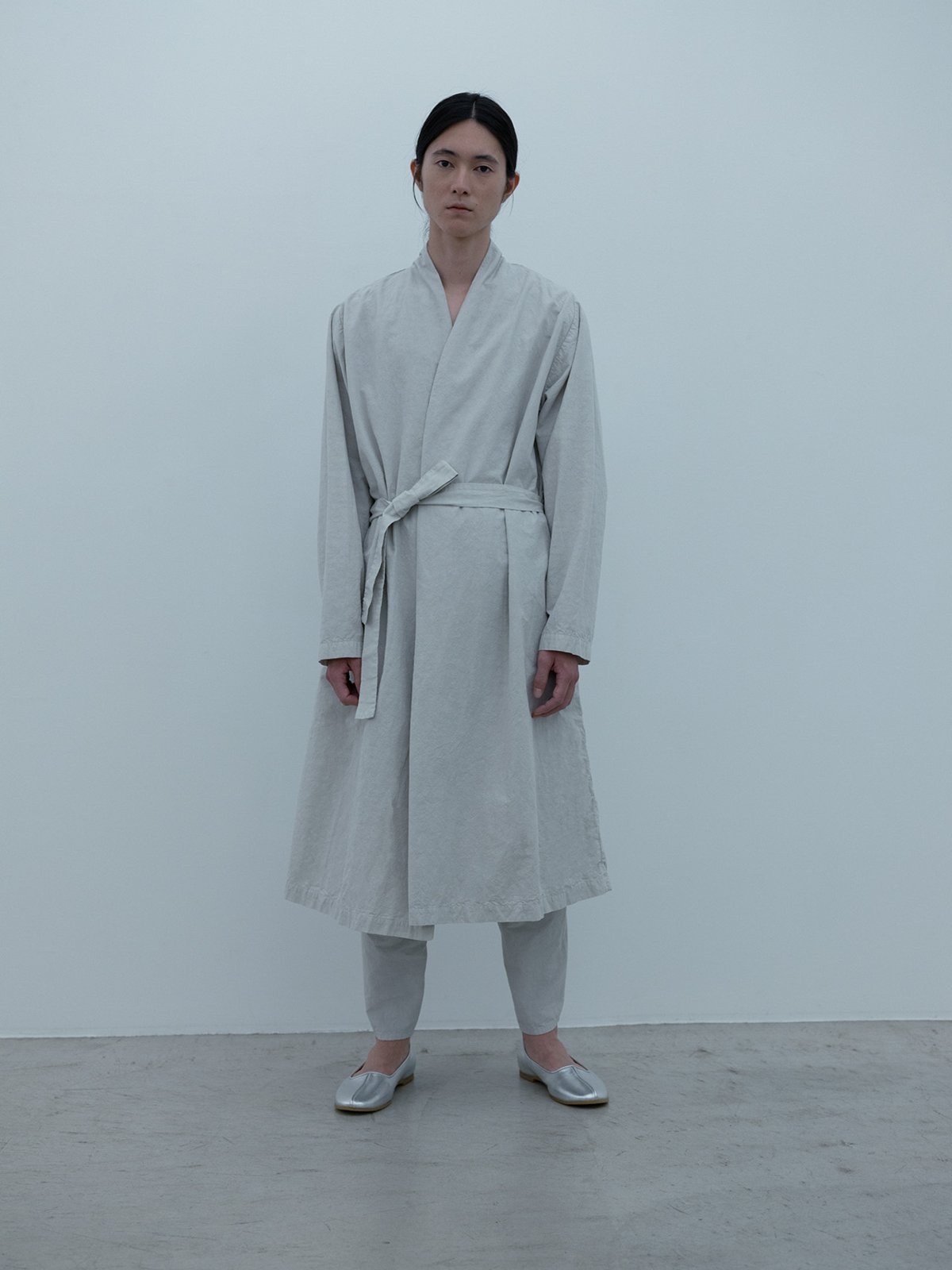 Cotton linen weather cloth silver-quartz colored Haori coat and Tattuke pants