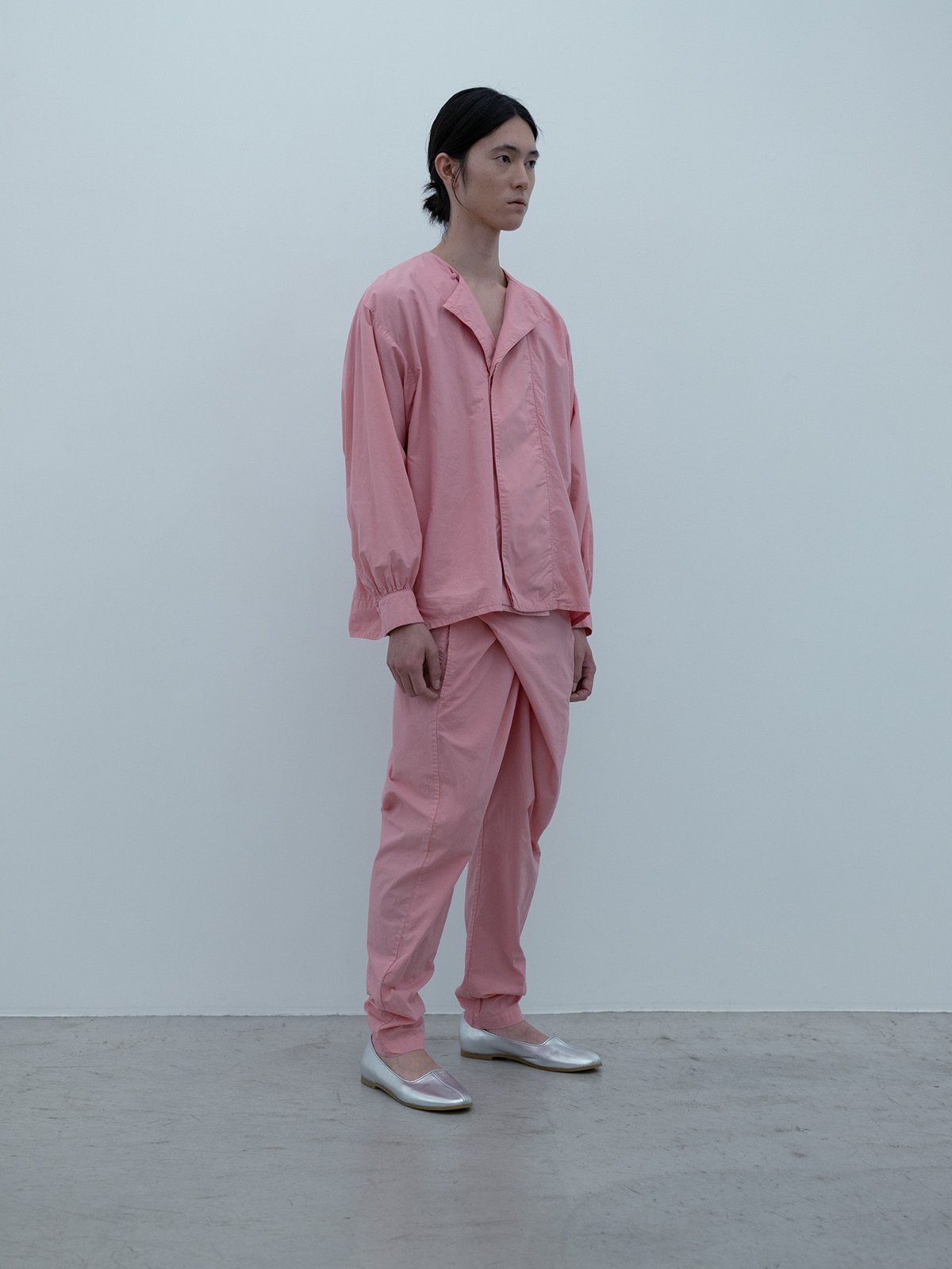 Cotton silk broadcloth peach-jade master of tea ceremony shirt and wrapped pants