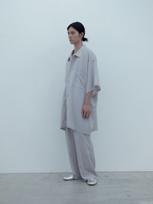 Light merino wool poplin open-collar big shirt and pants