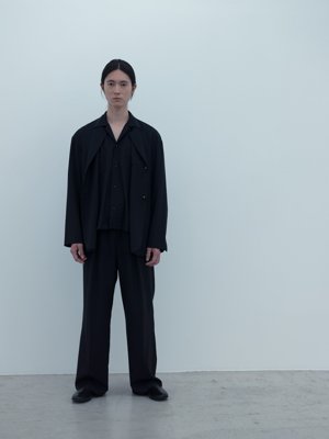Light merino wool poplin jacket, open-collar shirt, and pants, Light leather Koshin folk shoes