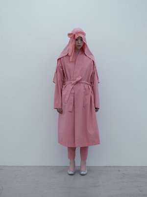 Cotton linen weather cloth peach-jade colored Haori coat and Tattuke pants