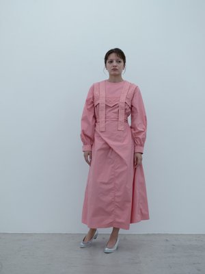 Cotton silk broadcloth peach-jade colored wrapped dress, Tasuki
