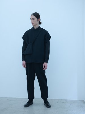 Light merino wool linen cotton glencheck elegant gathered shirt, Herringbone shetland wool dolman sleeve vest