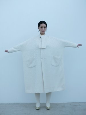 Arabesque silk wool dolman sleeve coat with shawl