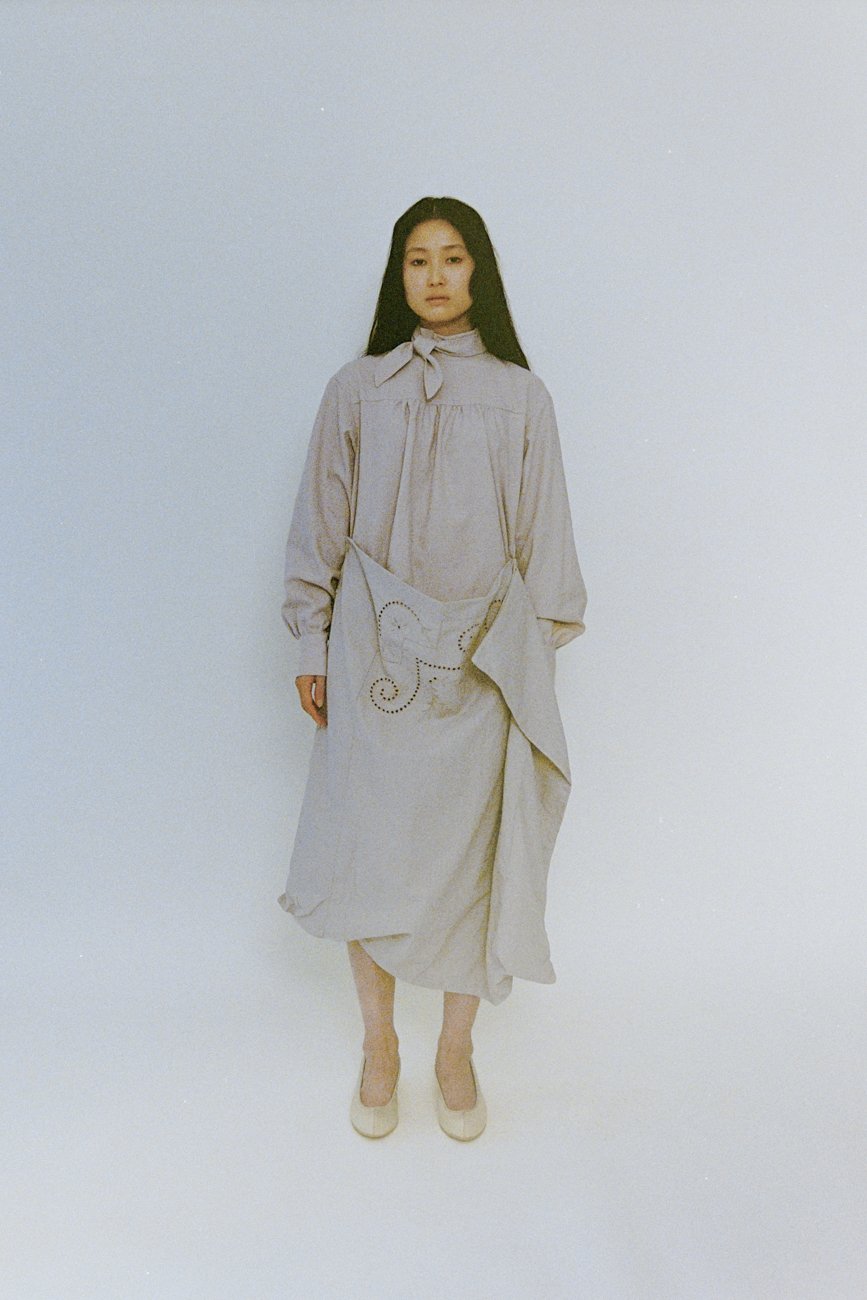 Shirt with small scarf. Made of cotton cashmere. Antique pillowcase skirt.