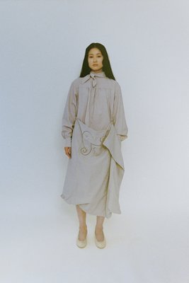 Shirt with small scarf. Made of cotton cashmere. Antique pillowcase skirt.