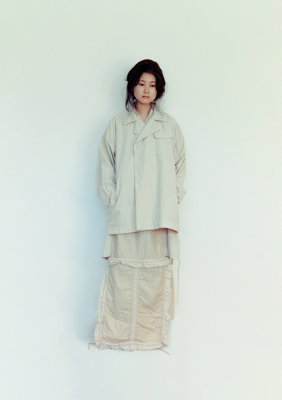 Organic cotton broadcloth citron ash-colored motorcycle jacket and pillowcase long dress