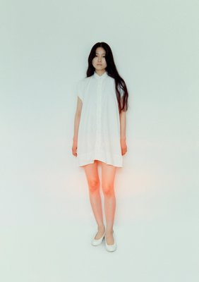 Organic cotton broadcloth paper bag shirt dress with frill lace