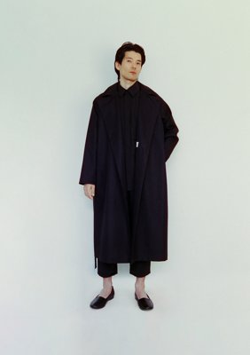 Haori trench coat, Cotton linen typewriter front-fly shirt and folk pants